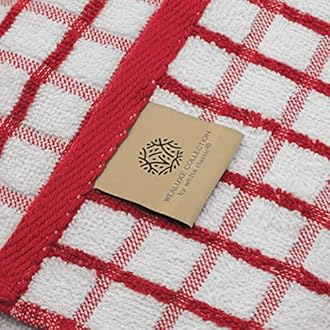 White Classic Premium Dish Towels for Kitchen, with Hanging Loop [8 Pack] Heavy Duty Absorbent 100% Cotton 410 GSM Terry Kitchen Towels, 16x26 (Red)