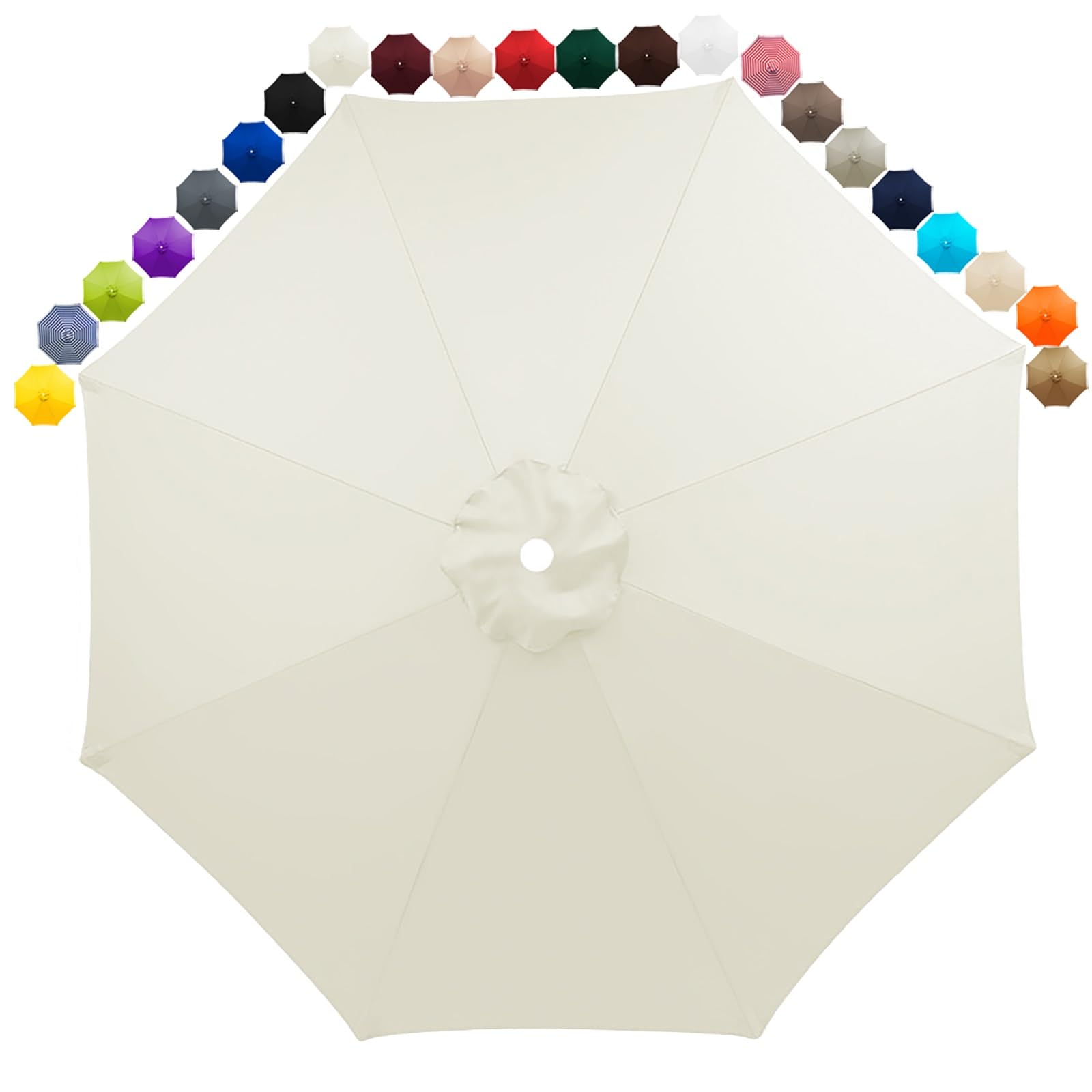Replacement Parasol Canopy for 8 Ribs, 2m 2.3m 2.5m 2.7m 3m 3.5m Market Table Yard Umbrella Replacement Canopy Top, Surface Polyester 95% UV Blocking(Cream White,2.3 M_CANOPY ONLY)