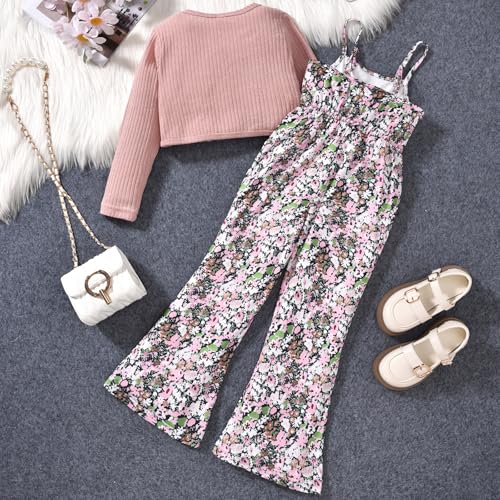 Image of HIHA Girls Sleeveless Jumpsuits Outfit Long Sleeve Twist Front Tops Romper Clothes Set Size 4-12