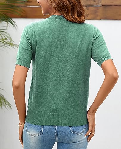 Image of Women Summer Knit Shirt Blouse V Neck Short Sleeve Pullover Sweater Tops