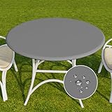 Romanstile Round Vinyl Tablecloth, 100% Waterproof Elastic Fitted Table Covers for 36'- 44' Tables, Wipeable Flannel Backed Plastic Table Cloths for Picnic, Camping, Outdoor - Grey