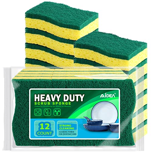Image of AIDEA Sponges Heavy Duty-12Count, Sponges Kitchen, Sponge for Dishes, Scrubbing Power for Tough Messes, Cleaning Sponge for Everyday Jobs for Dishes, Pots, Pans