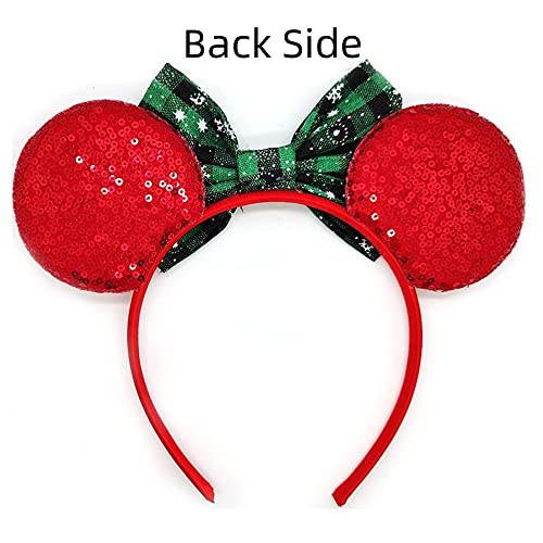 image for JIAHANG Christmas Mouse Ears Hair Bow Headband, Snowflake Red New Year