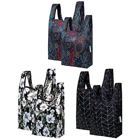 Allydrew JoliBag Nylon Reusable Grocery Bag, set of 6, Rhombus, White Flower, Paisley Cover