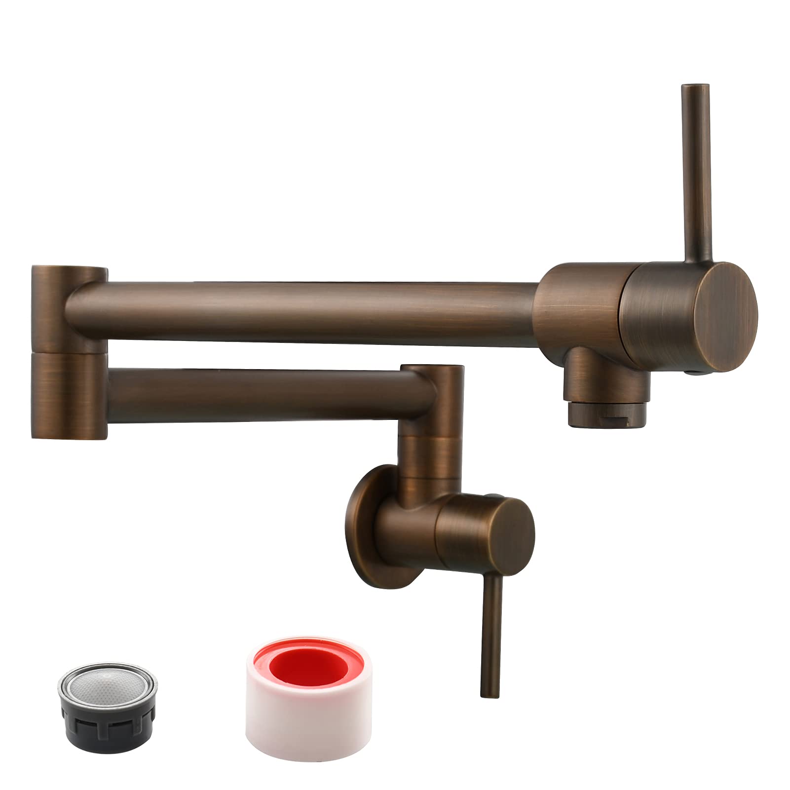 Tecmolog Kitchen Faucet Antique Bronze Wall Mount Pot Filler Faucet Brass 360 Rotatable Double Handle Folding Cold Water Tap, CT166F — image 1