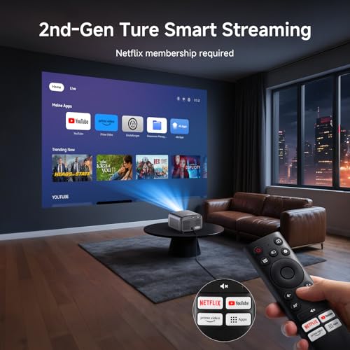 Image of [2500 ANSI /Auto Focus /Built-in APPS] Smart Projector 4K with WiFi 6 and Bluetooth 5.3, 6D Keystone Outdoor Movie Projector with Netflix& 36W Dolby Audio Plus HDR10+ Home Theater Ceiling Upgraded