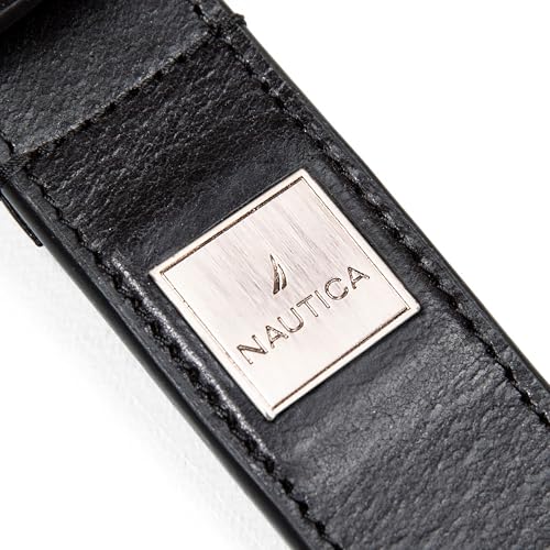 Image of Nautica Men's Casual Leather Belt | Everyday | Classic | Pants | Jeans | Khakis | Chinos | Metal Buckle