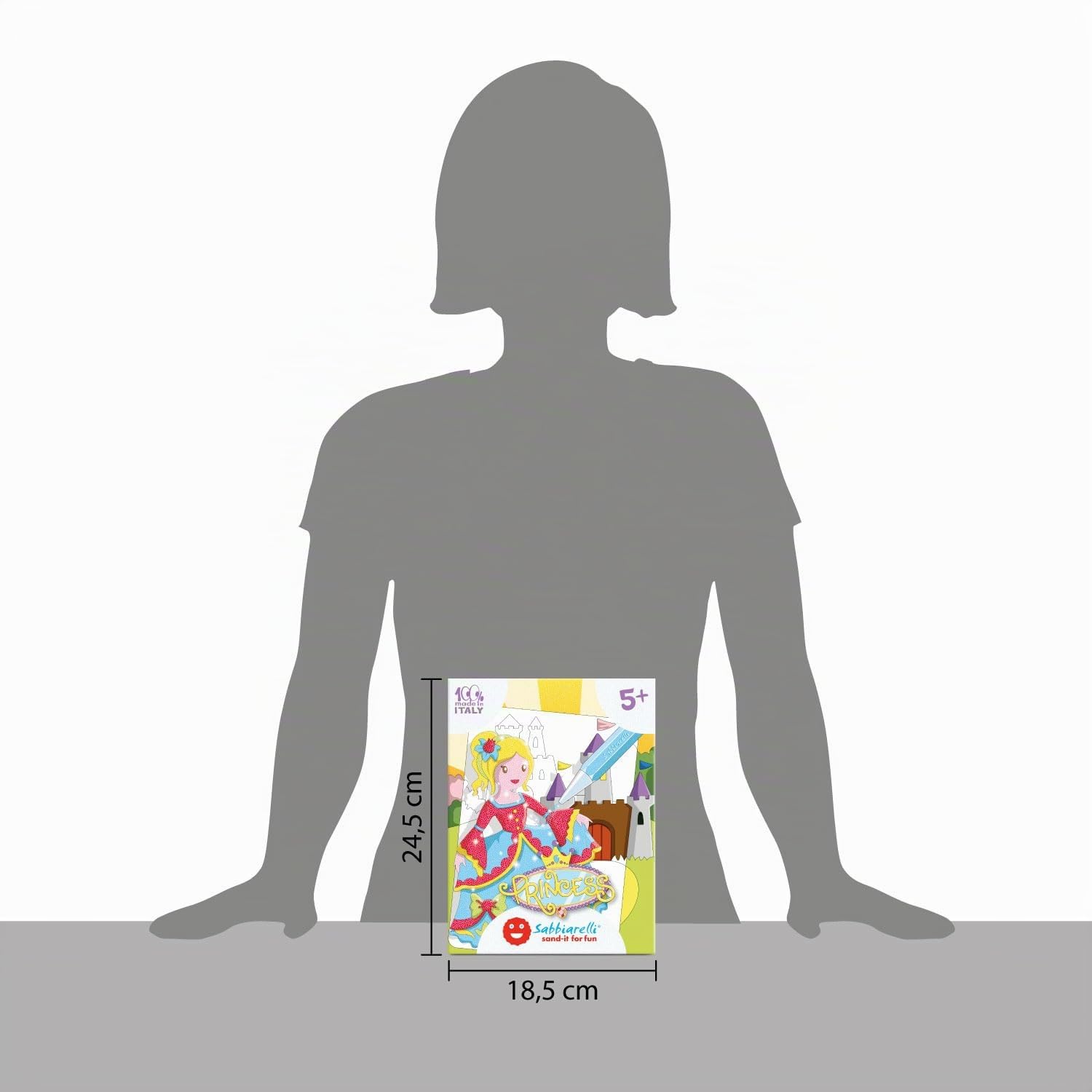 Sabbiarelli – Kit Princess 5+ | Set de Sand Art sur le Thème des Princesses | Contient dessins adhésifs, sable coloré et 2 mini-spatules | 100% Made in Italy | Loisirs créatifs | Filles 5-12 ans