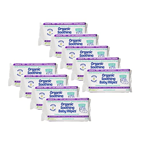Image of Doctor Butler's Organic Baby Wipes - Hypoallergenic & Unscented Baby Wipes, Safe for Baby Sensitive Skin Care, Made with Chamomile & Essential Oils (9pk – 60 Wipes)