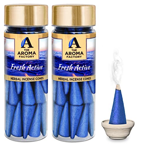 Image of The Aroma Factory Incense Dhoop Cone for Pooja, Fresh Active (100% Herbal & 0% Charcoal) 2 Bottles x 30 Cones