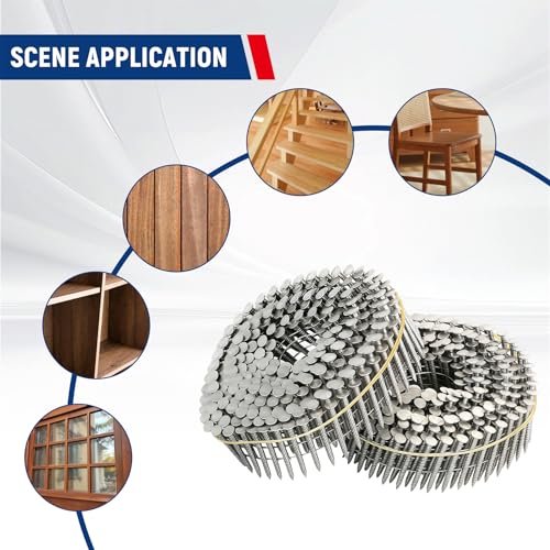Image of 3600 Count Stainless Steel Siding Nails 15-Degree Collated Wire Coil 1-1 /4 Inch, 0.09 Inch Ring Shank Siding Nails