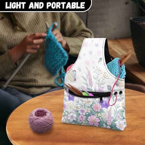 Image of ZUXONGSY Wildflower Knitting Bag Yarn Bags for Crocheting Butterfly Floral Yarn Storage Organizer for Crochet