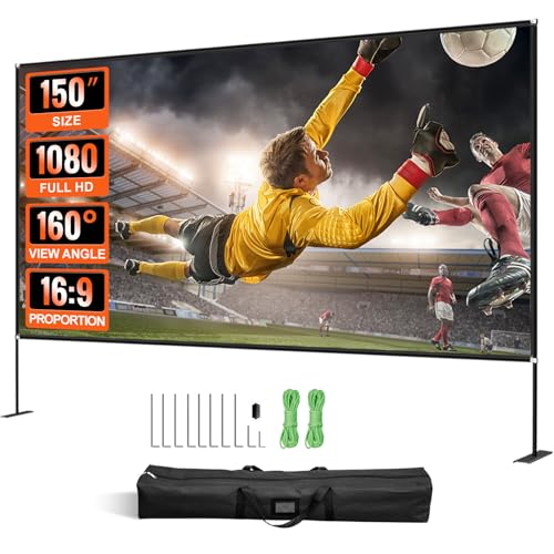 Image of VEVOR Projector Screen with Stand 150inch Portable Movie Screen 16:9 4K HD Wide Angle Outdoor Projector Screen Stand Easy Assembly with Storage Bag for Home Theater Office Outdoor Use