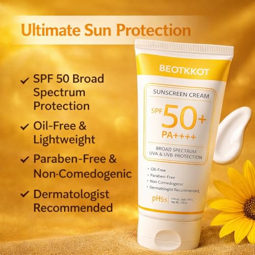 Image of Sunscreen SPF 50+ PA++++ | Broad Spectrum UVA /UVB Protection | Oil-Free, Non-Comedogenic | Lightweight Daily Face Sunscreen for Men & Women | No White Cast | 100ml