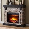 Electric Fireplace with Mantel 40W Faux Stone Fireplace Mantel Tall Fire Place Freestanding with Brightness Temperature Control LED Flame for Living Room Bedroom 40Wx12Dx35H Tan