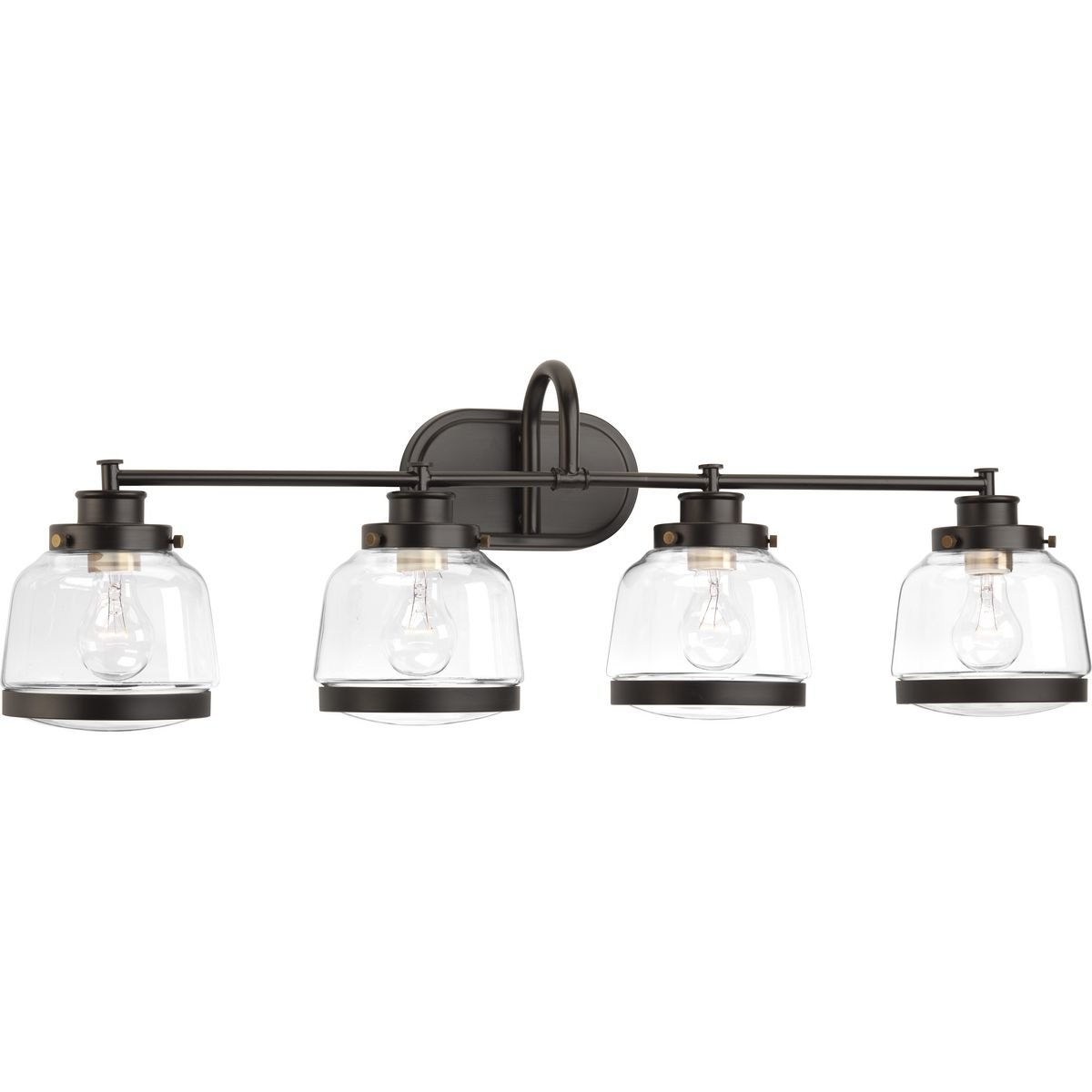 Progress Lighting P300083-020 Judson Collection Clear Glass Farmhouse Bath Vanity Light, 4-Light, Antique Bronze