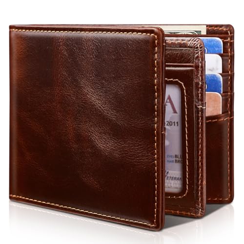 Image of Artpaxy Mens Wallet Bifold Genuine Leather RFID Blocking Wallet for Men with 1 ID Window 15 Card Holders 2 cash pockets 1 Gift Box