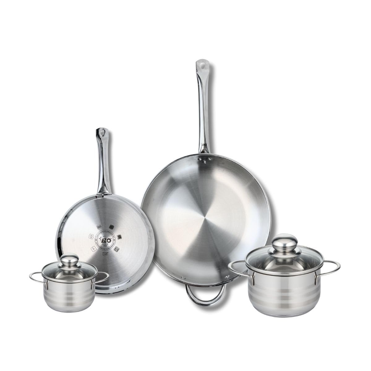 ELO 9878950 4-częściowy zestaw naczyń kuchennych 24 i 32 cm oraz 2 patelnie 12 i 16 cm Elo Profi Brilliant, stal nierdzewna, indukcja