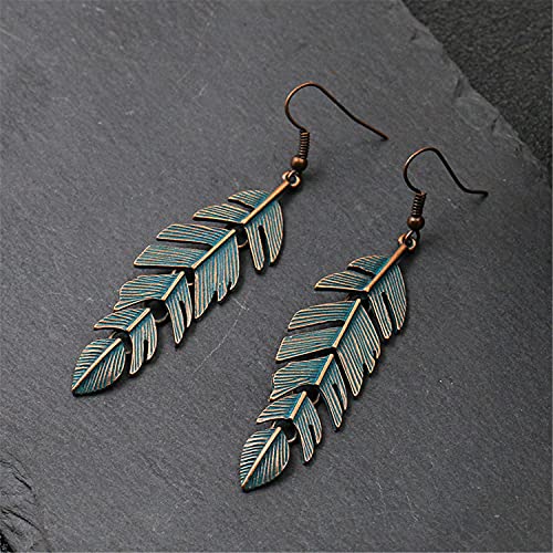ANDPAI Handmade Boho Floating Feathers Dangle Drop Earrings Lightweight Vintage Green Bronze Statement Leaves Earrings with Detailed Texture Earring for Women3