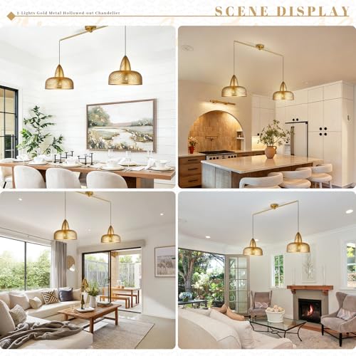 Image of Vintage 2 Light Pendant Light Fixtures Modern Gold Hanging Lamps