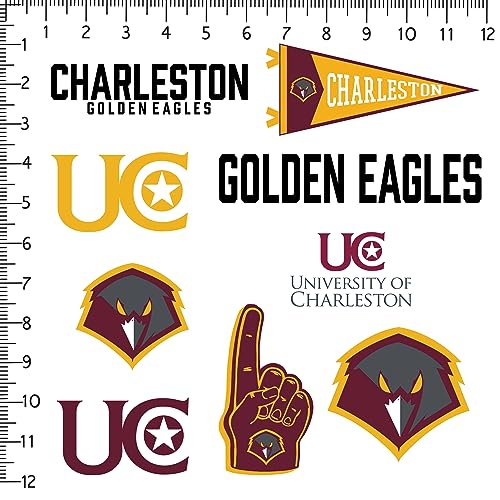 Image of University of Charleston 9ct Vinyl Large Deluxe Stickers Variety Pack - Laptop, Water Bottle, Scrapbooking, Tablet, Skateboard, Indoor /Outdoor - Set of 9