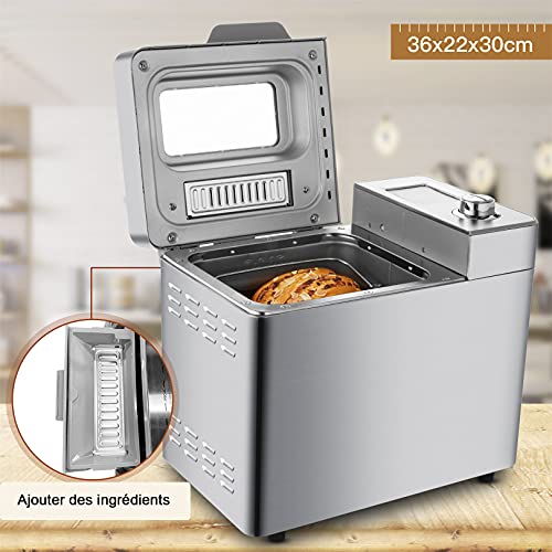 MEYKEY Brotbackautomat mit bis zu 900 g Kapazität, intelligente und automatische Programme, 3 Brotgrößen, 550 W, 36 x 22 x 30 cm, Silber – Bild 5
