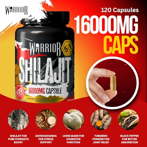 Warrior Shilajit Capsules 120 – 16,000mg 5-in-1 Himalayan Complex with Ashwagandha, Lion’s Mane, Turmeric & Black Pepper – Energy, Vitality, Cognitive Focus, Natural Testosterone Support - Image 6