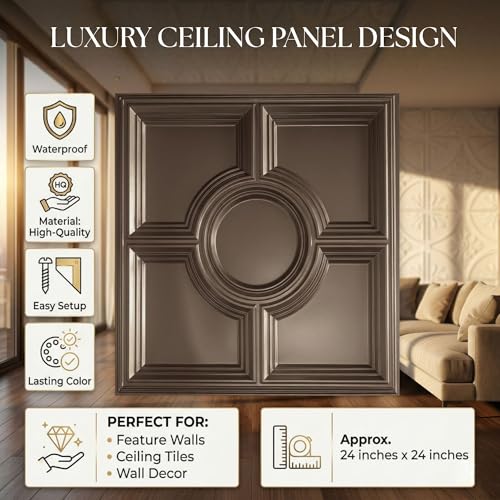 Image of Kayra Decor PVC Ceiling Panel 60x60 cm|Regal Medallion Design|Metallic Coffee|25 Tiles Cover 100 Sq Ft| Modern False Ceiling|Royal & Elegant Finish