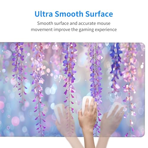 Image of Purple Pink Beaded Extended Gaming Mouse Pad, with Stitched Edges Large Mouse Pad Desk Protector, Rubber Base Mousepad Keyboard Mouses Mat for Work Game Office Home- 32 inch X 12 inch Inch