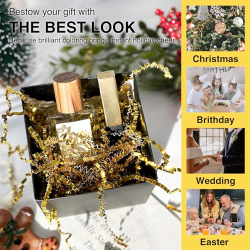 Corlcol 2LB Crinkle Cut Paper Shred Filler for Bag Gift Box Basket Confetti Paper Shreded Stuffing Decoration for Valentine's Day Holiday Party(Gold)