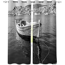 Persianas Egea Mar Egeo,Barco Blanco y Negro,Cortinas Antiguas clásicas para Sala de Estar,Dormitorio,Cocina,Oficina,persianas,Cortina de Ventana