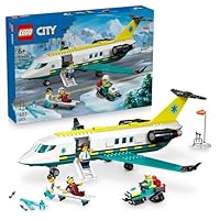 LEGO City Emergency Air Ambulance Airplane Toy - Medical Plane Model - 3 Minifigures incl. a Doctor and Pilot, plus a Snowscooter, Stretcher & Tools, Gift for 6+ Year Old Boys - 60465