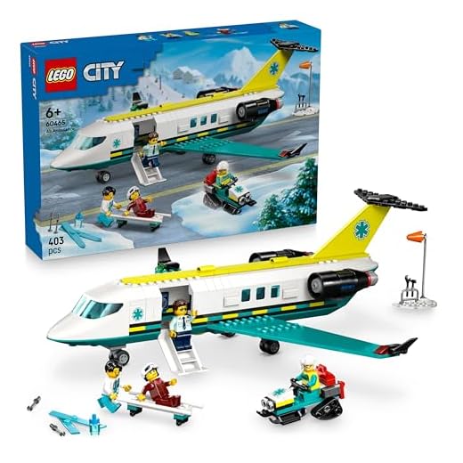 LEGO City Emergency Air Ambulance Airplane Toy - Medical Plane Model - 3 Minifigures incl. a Doctor and Pilot, plus a Snowscooter, Stretcher & Tools, Gift for 6+ Year Old Boys - 60465