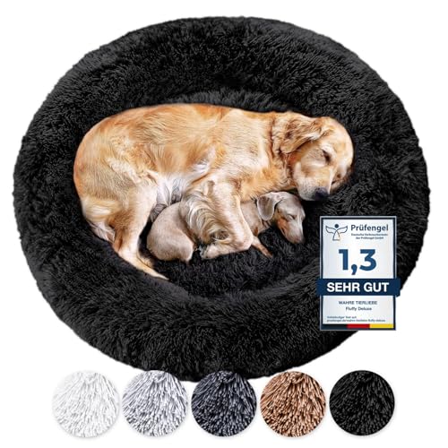 Wahre Tierliebe Hundebett Donut - Das Original - waschbar [XXS, 50cm, schwarz] Hundekissen, Hundekorb, Flauschiges Hundebett für große, mittelgroße & kleine Hunde