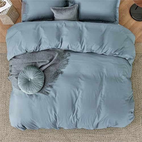 Image of Bedsure Duvet Cover Queen Size - Only Includes 1 Duvet Cover (90 inchx90 inch), Hotel Luxury Soft Double Brushed All Season Bedding for Kids & Adults, Zipper Closure, NO Comforter, Mineral Blue