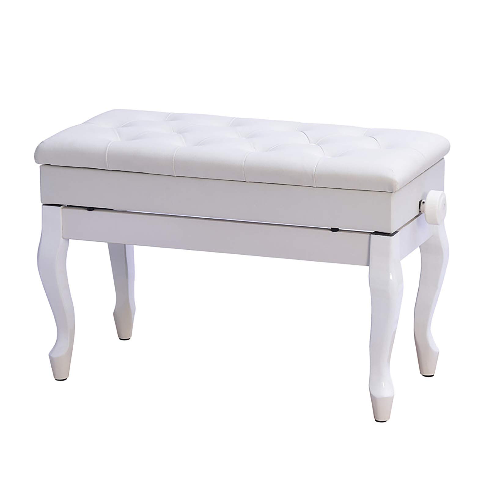 Panca regolabile per pianoforte con spazio di archiviazione, sgabello per pianoforte bianco per toeletta gambe piegate per esercitarsi con pianoforte elettrico, costruzione in legno