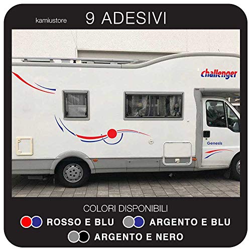 kamiustore Adesivo Challenger Genesis per Camper in Vinile prespaziato - Kit 9 Adesivi componibili (Rosso/Blu)