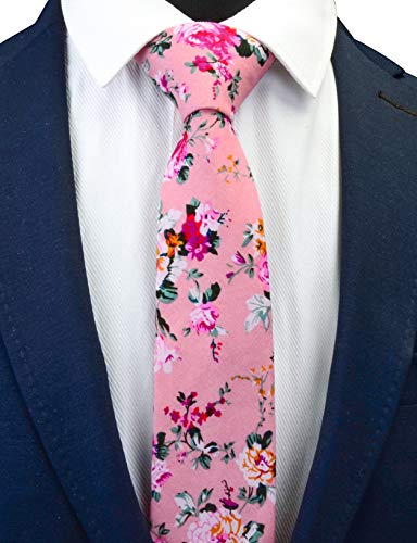 Image of GUSLESON Fashion 2.4 inch(6cm) Floral Skinny Tie for Men Slim Flower Print Cotton Necktie for Wedding Party