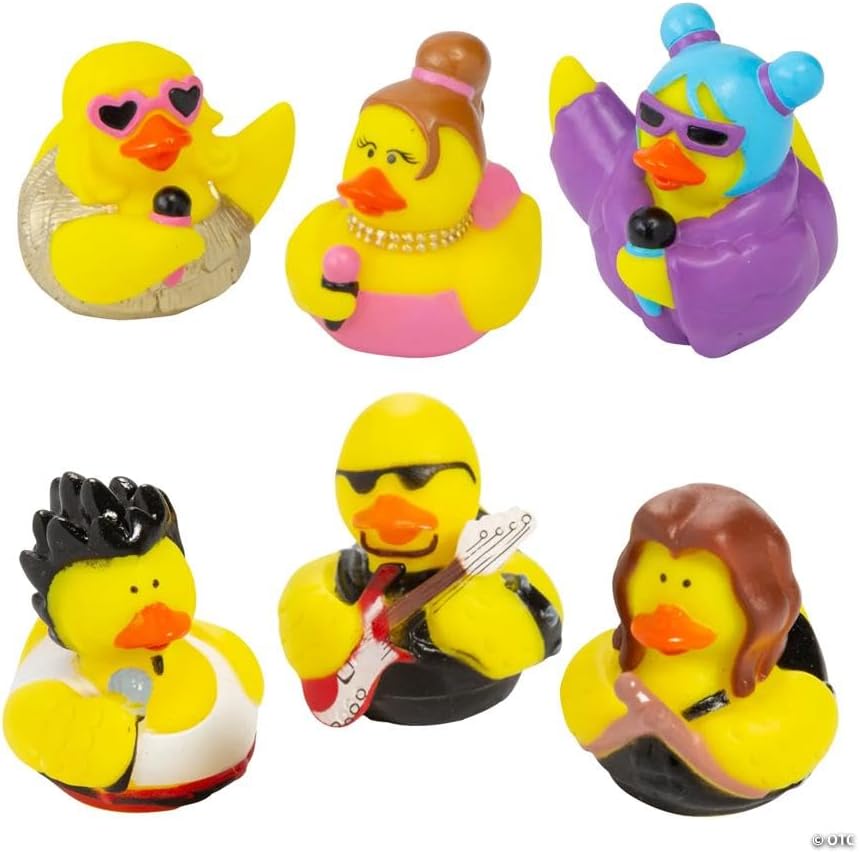 Fun Express 2" – 2 1/4" Rock Star & Pop Star Multicolor Vinyl Rubber Duck Assortment Kit – 24 Pieces