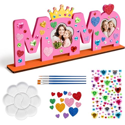 MOAZIFI Cadre Photo DIY Cadeau Fête des Mères, Support Décoratif MOM en Bois à Personnaliser avec Strass, Cadeau Maman Idéal pour Anniversaire, Fête des Mères Unique