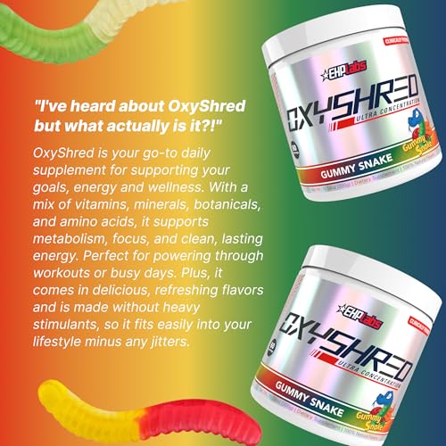 Image of EHP LABS OxyShred Pre Workout Powder - Preworkout Powder with L Glutamine & Acetyl L Carnitine, Energy Boost Drink - Gummy Snake, 60 Servings