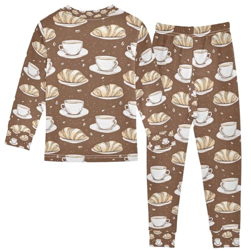 senya Croissants Coffee Cups Br Pajamas Set Long Sleeve Soft Cotton Sleepwear 2 Piece2