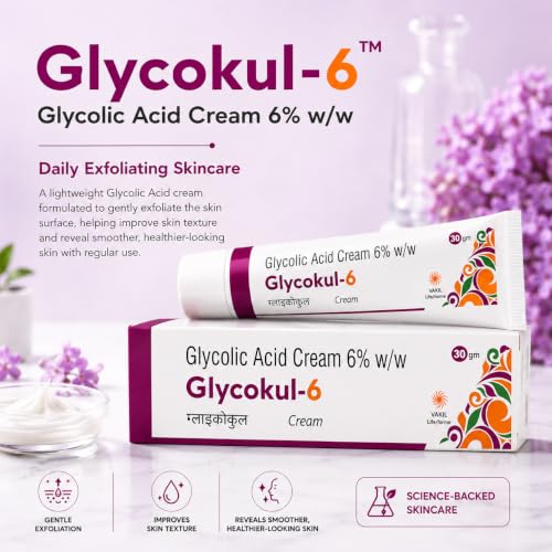 Image of Glyco 6 Glycolic Acid Face Cream 6% w /w | Exfoliating Cream for Acne, Pimples & Dark Spots | Unclogs Pores & Improves Skin Texture | Suitable for Dry & Acne-Prone Skin | 30g (Pack of 1)
