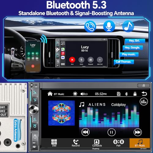 Image of QLED Double Din Car Stereo with Dash Cam & Backup Camera, Wireless Apple CarPlay & Android Auto, Bluetooth, 4.2-Ch 2 Subwoofers Outputs, 7 inch Touchscreen, MirrorLink, FM /AM Radio