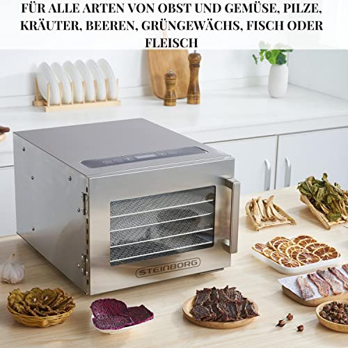 Edelstahl Dörrautomat mit Temperaturregler | 24h Timer | 360° Luftzirkulationssystem | Dörrer | (30-90°C) | Dörrgerät | Obsttrockner | Obst und Fleisch- Dörrapparat | Digitales Display | 6 Etagen – Bild 4
