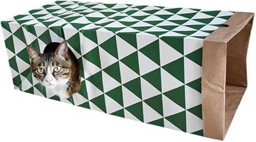 AZIEBAY 折りたたみ式の紙製キャットトンネル。穴あきの楽しいおもちゃ、キャットハウス、キャットベッド、遊び場のおもちゃとしてお使いいただけます。楽しい猫用プレイハウス、紙製の洞窟、運動リラクゼーション、ストレス解消ツール、小さくて収納しやすい、ペット