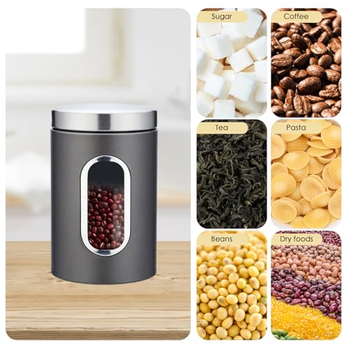 Canister Set of 3,Stainless Steel Kitchen Storage Boxes with Transparent Window Food Storage Organizer Jars for Sugar Tea Coffee Candy Farmhouse - immagine 4