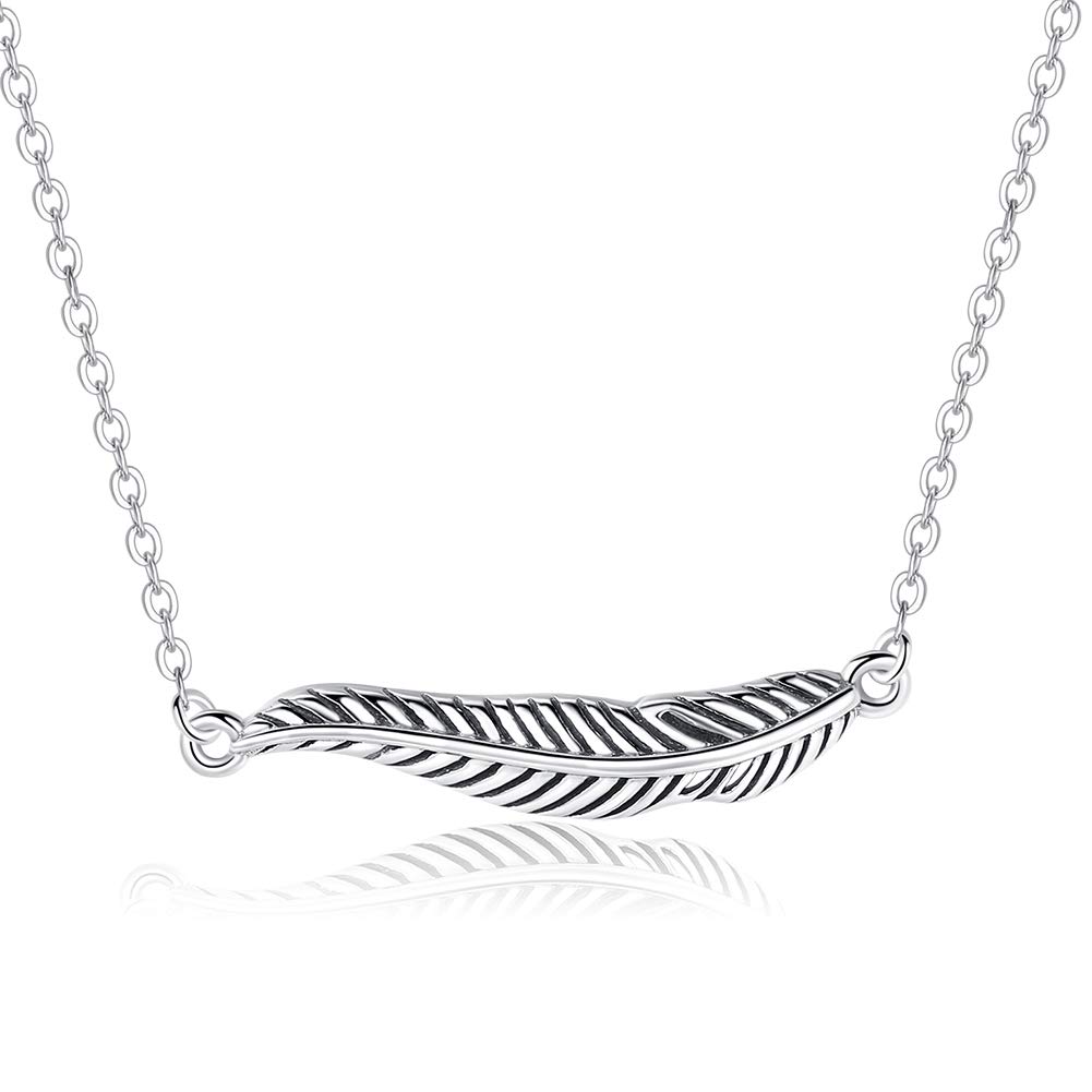 Leaf Pendant Bar Necklace 925 Sterling Silver For Women Chain