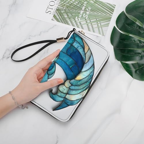 Crescent Moon Shape Ocean Wave PU Leather Clutch Long Bifold Wallet, Coin Purse Credit Pass Case, Durable Card-Holder Money Storage for Women Men4