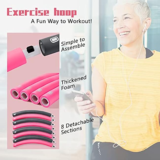 Beakabao Exercise Weighted Hoops for Adults and Kids, Adjustable 8 Sections 2LB Detachable Fitness Hoop, Weight Loss Core Strength Workout Sport